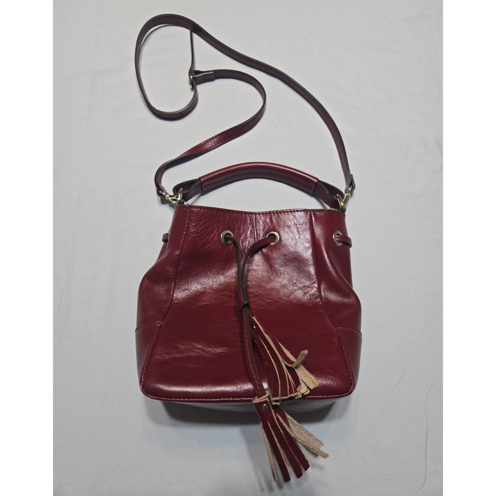 Divina Firenze Giada Red Leather Handbag Purse Medium Zip Pockets Adj Straps
